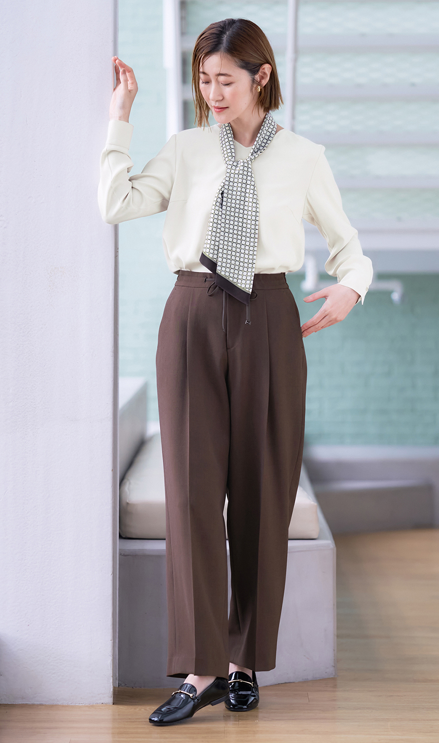 ドローコードワイドパンツ【セットアップ着用可】【裾上げ済み】 ブラウン S