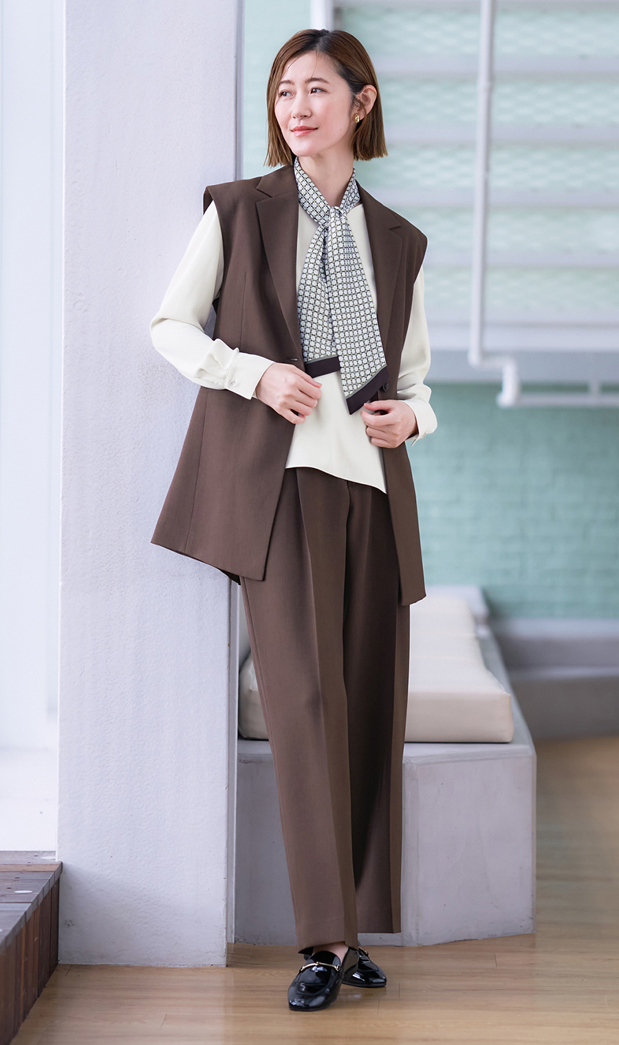 ドローコードワイドパンツ【セットアップ着用可】【裾上げ済み】 ブラウン S