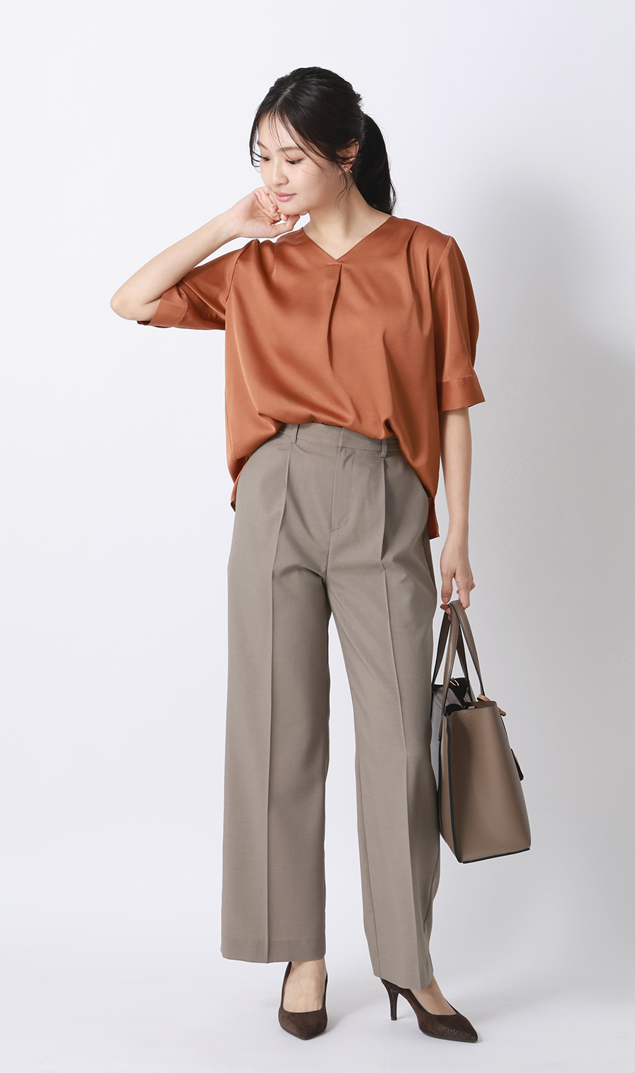 わたしの推しパン 【ワイドパンツ】【涼】【セットアップ着用可】【裾上げ済み】 グレージュ S