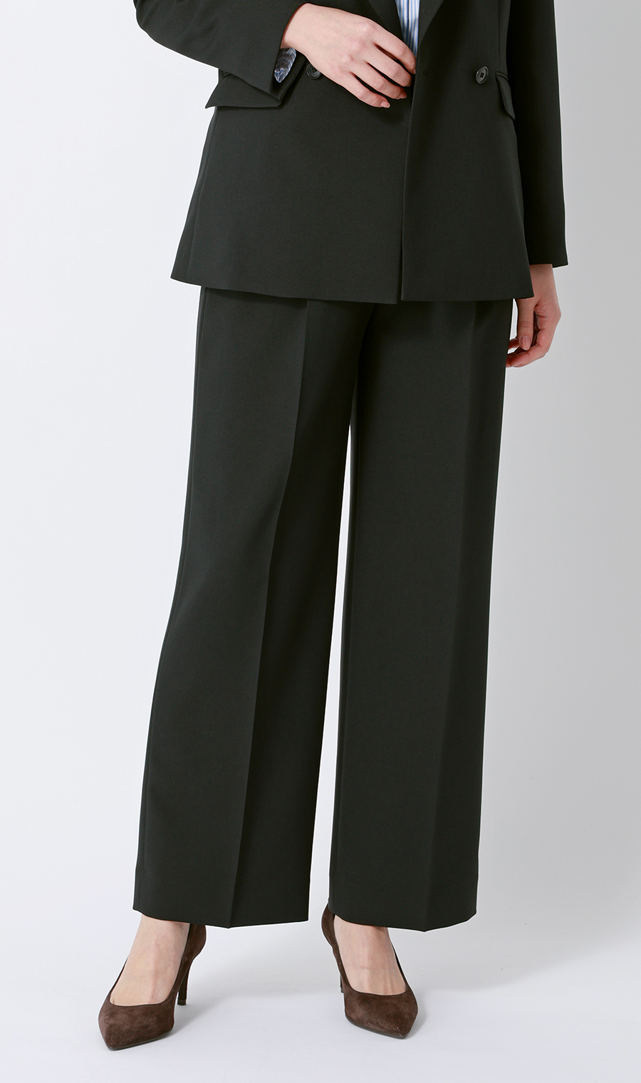 ワイドパンツ【セットアップ着用可】【裾上げ済み】 ブラック S