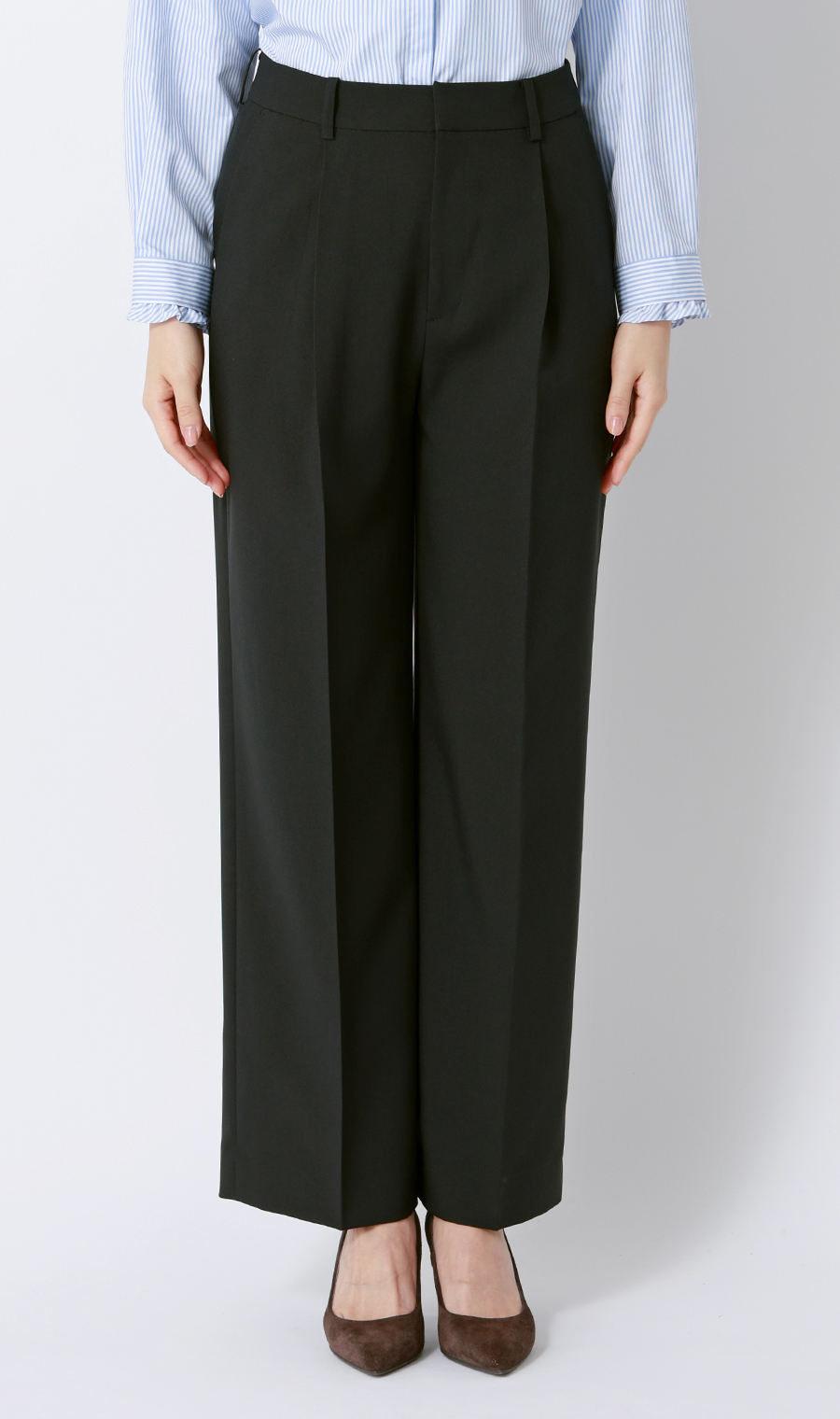 ワイドパンツ【セットアップ着用可】【裾上げ済み】 ブラック S