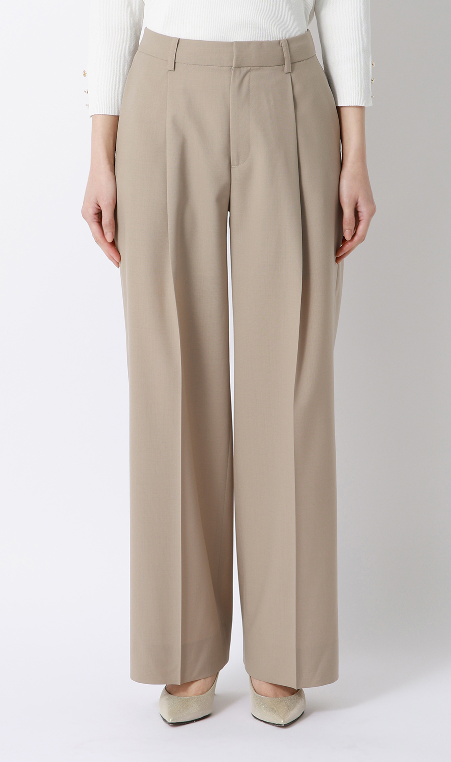 ワイドパンツ【SMART MERINO】【セットアップ着用可】【清涼】【裾上げ済み】 ベージュ 5号