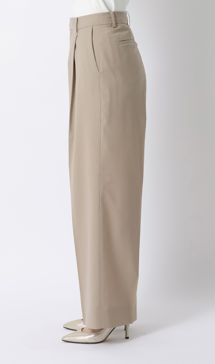 ワイドパンツ【SMART MERINO】【セットアップ着用可】【清涼】【裾上げ済み】 ベージュ 5号