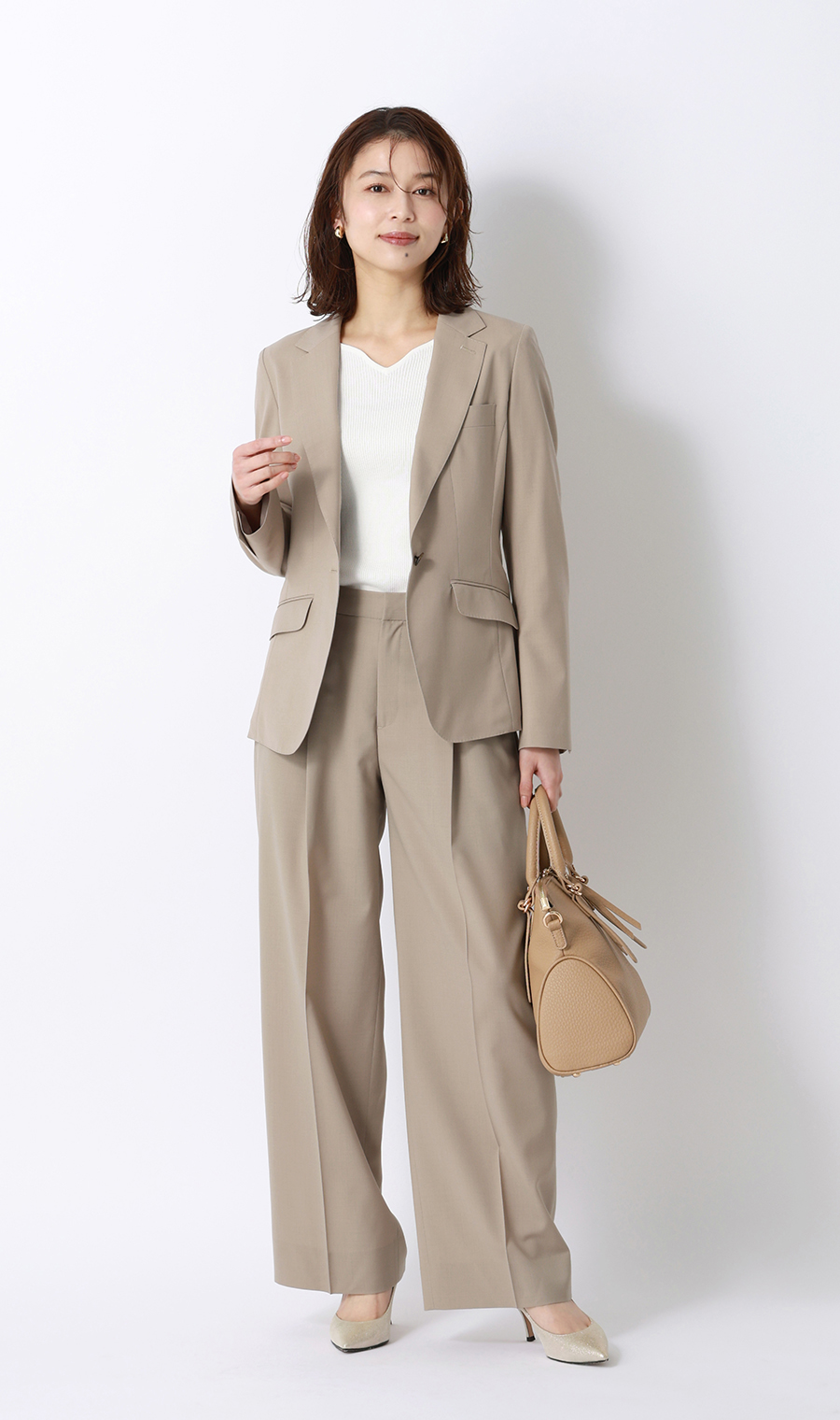 ワイドパンツ【SMART MERINO】【セットアップ着用可】【清涼】【裾上げ済み】 ベージュ 5号