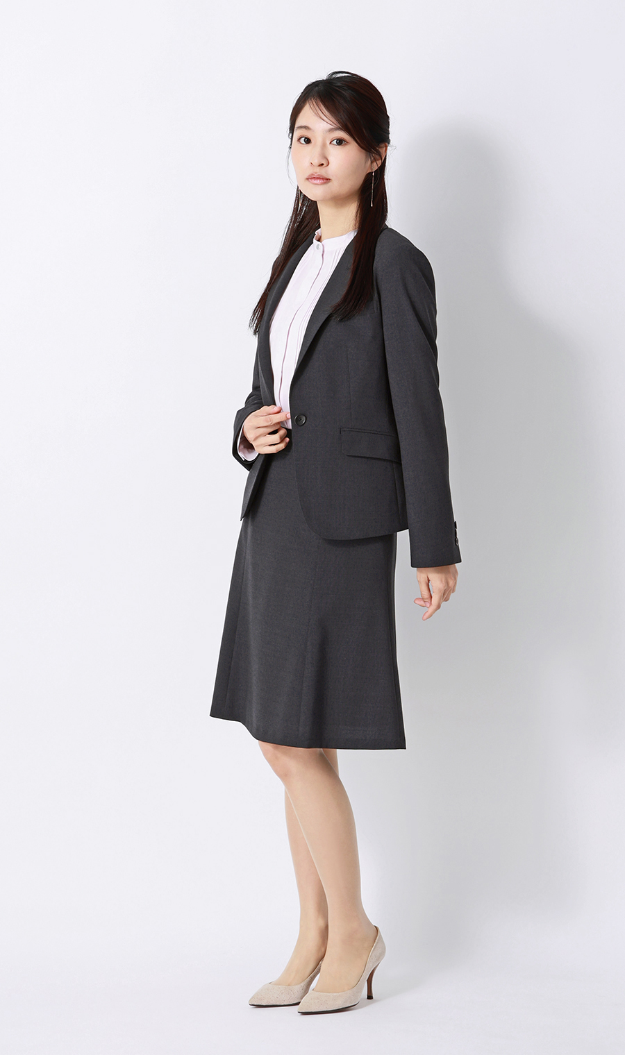 【超ストレッチスーツ】フレアスカート【セットアップ着用可】【＃すご】 チャコール 21号