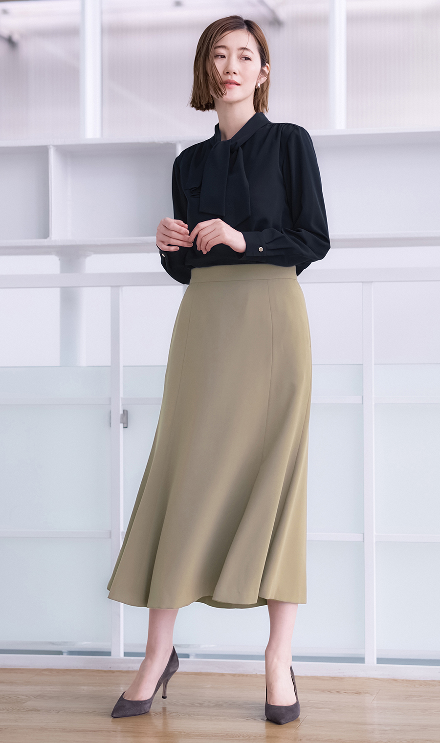 フレアスカート【セットアップ着用可】 ベージュ 9号