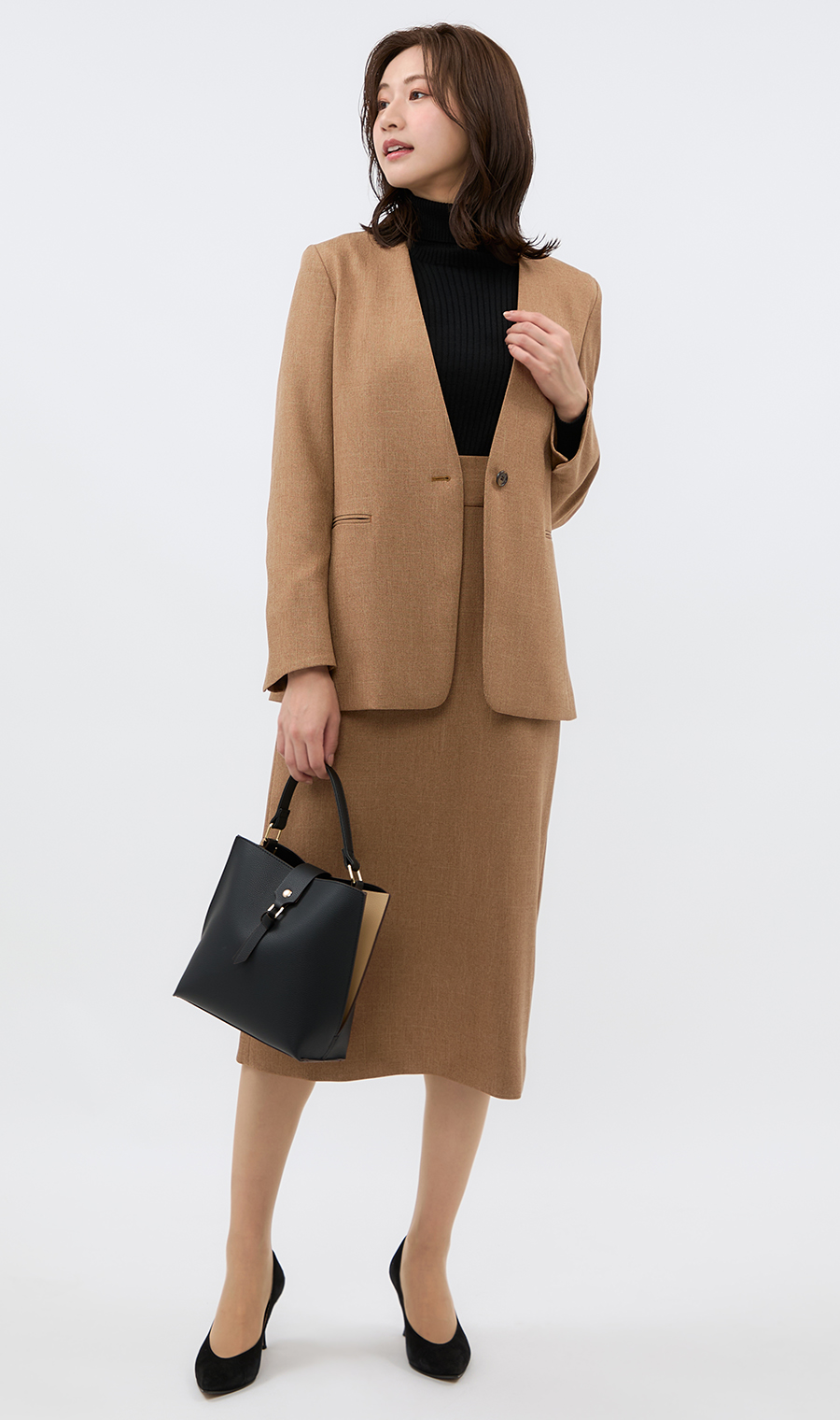 ジャンスカ風タイトスカート《セットアップ着用可》 ブラウン 7号