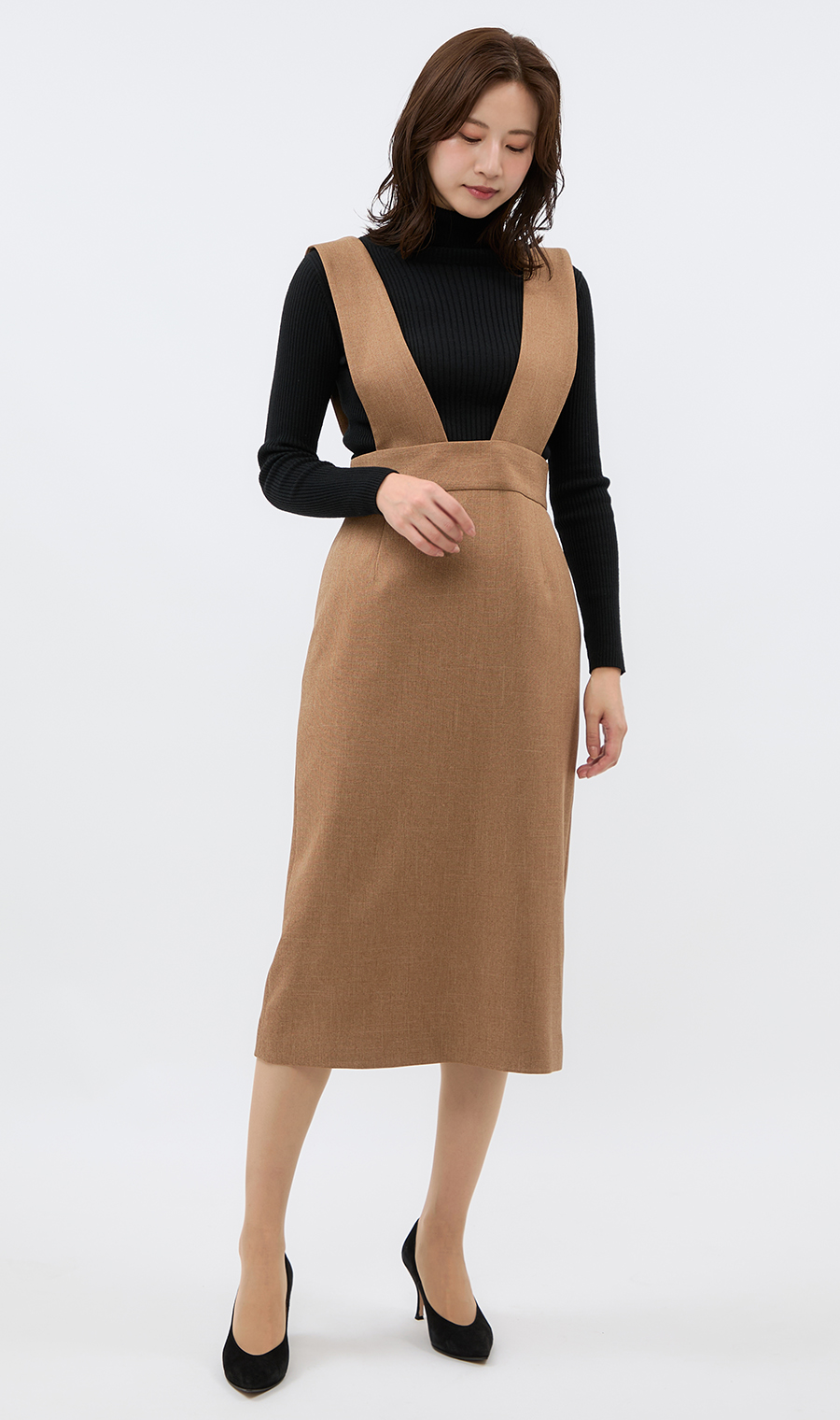 ジャンスカ風タイトスカート《セットアップ着用可》 ブラウン 7号