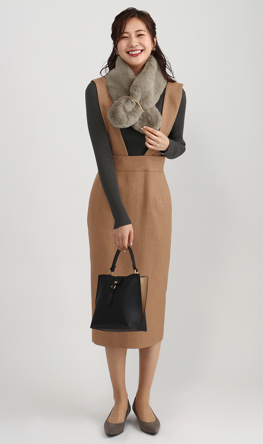 ジャンスカ風タイトスカート《セットアップ着用可》 ブラウン 7号