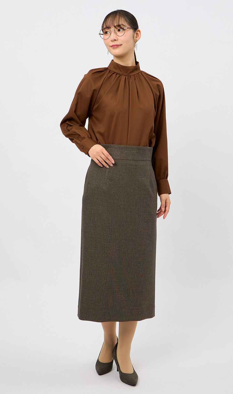 附吊带高腰紧身裙 【靴型裙】 【可成套穿着】 棕色5号