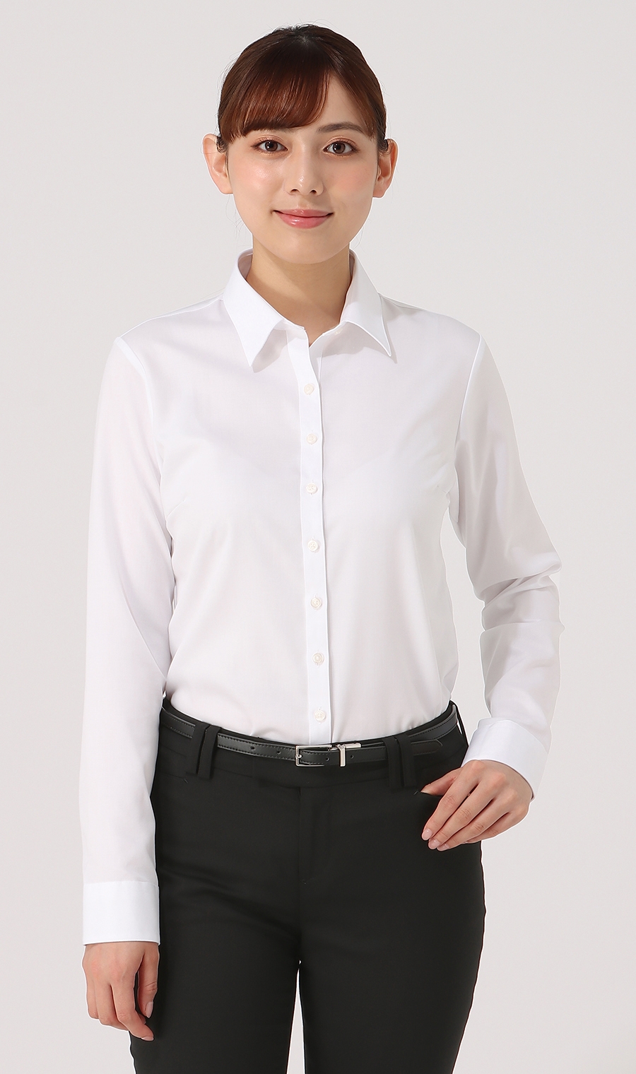 レギュラーカラーブラウス《長袖》《NON IRONMAX》《白無地》 ホワイト 03