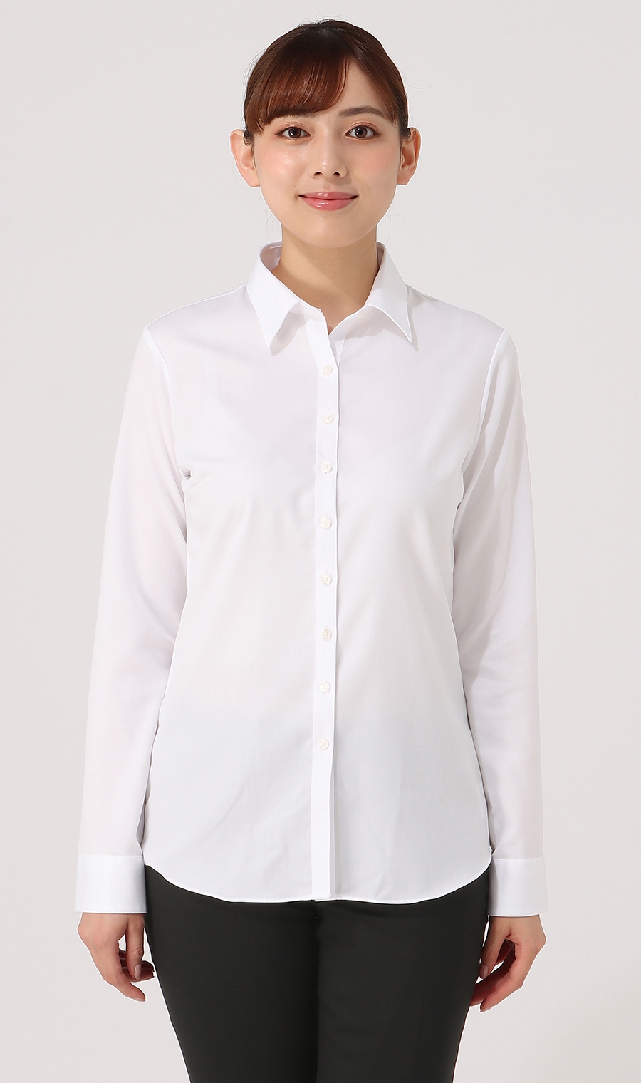 レギュラーカラーブラウス《長袖》《NON IRONMAX》《白無地》 ホワイト 03