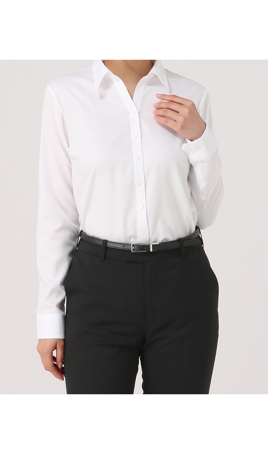 スキッパーカラーブラウス《長袖》《NON IRONMAX》《白無地》 ホワイト 05