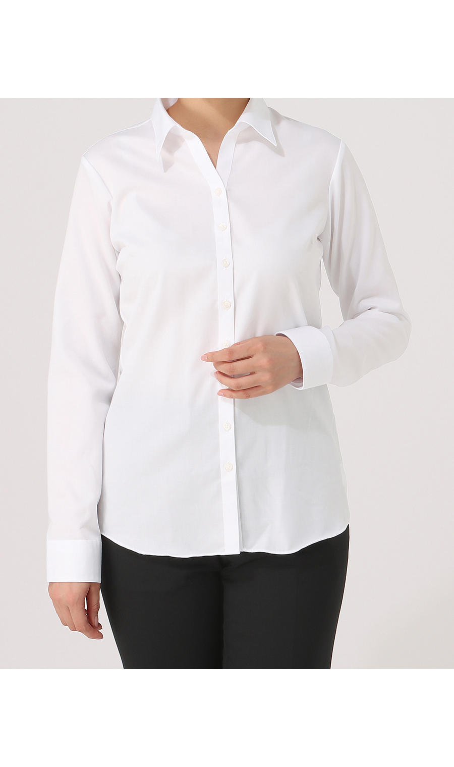 スキッパーカラーブラウス《長袖》《NON IRONMAX》《白無地》 ホワイト 05
