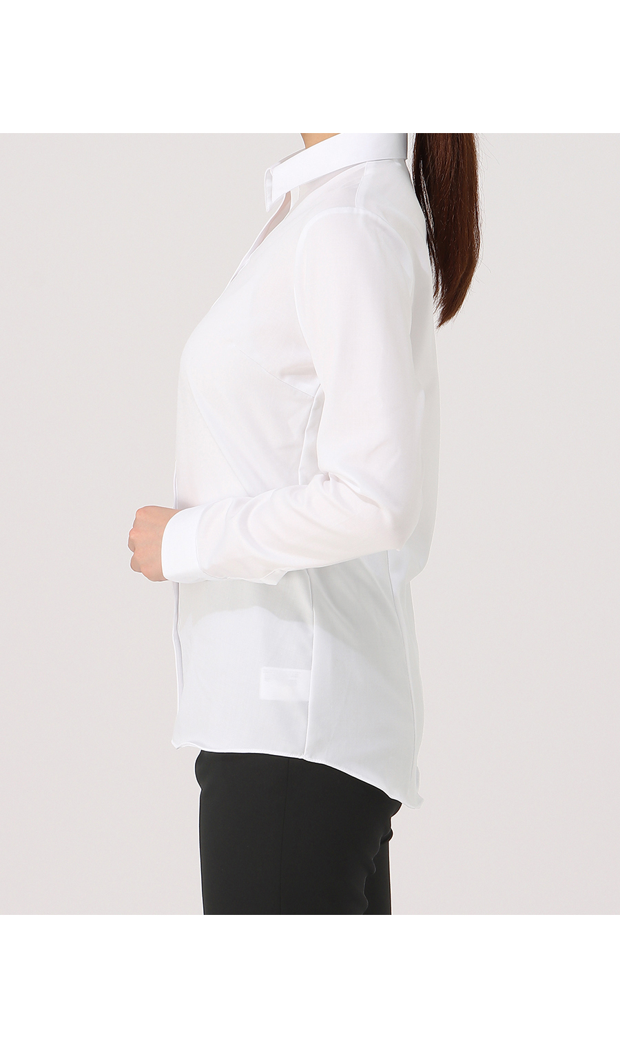 スキッパーカラーブラウス《長袖》《NON IRONMAX》《白無地》 ホワイト 05