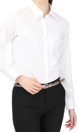 スキッパーカラーブラウス《長袖》《白無地》