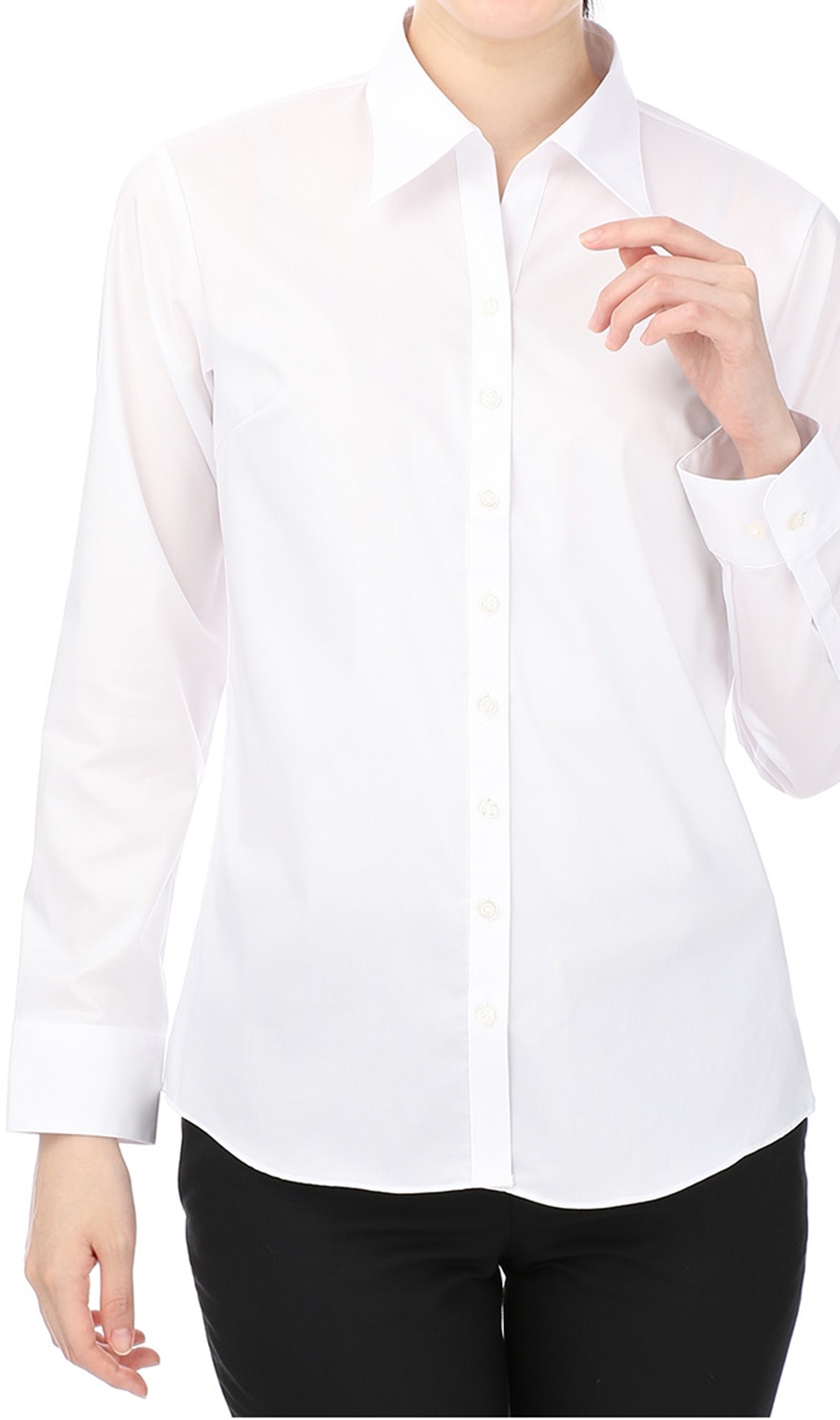 スキッパーカラーブラウス《長袖》《白無地》 ホワイト 17