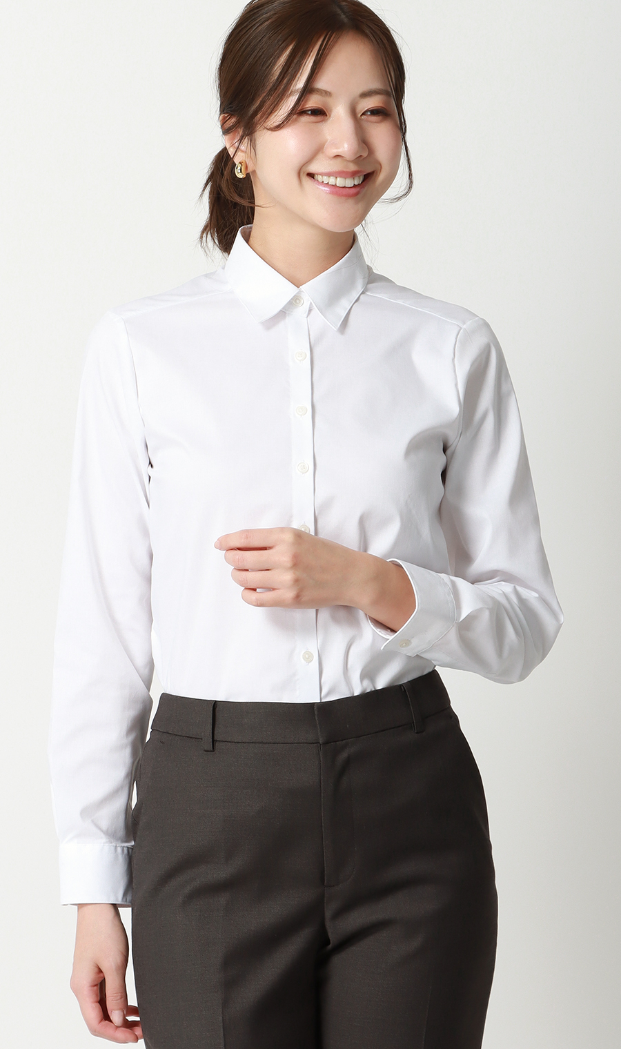 レギュラーカラーブラウス【長袖】【白無地】【OEKO-TEX】【着丈長め】 ホワイト 05