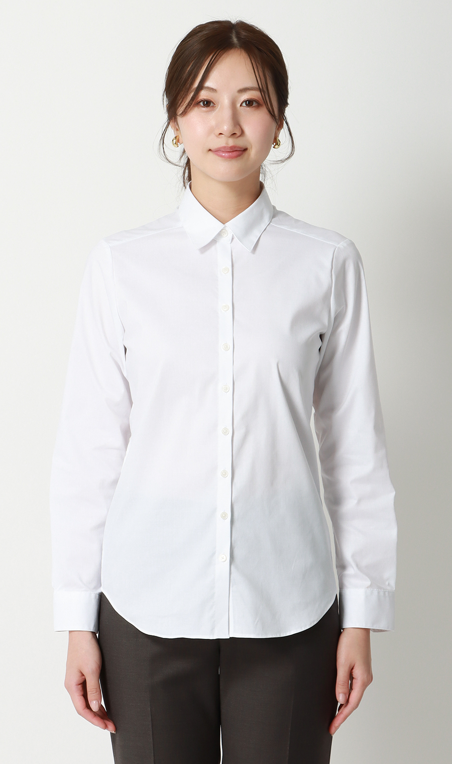 レギュラーカラーブラウス【長袖】【白無地】【OEKO-TEX】【着丈長め】 ホワイト 05