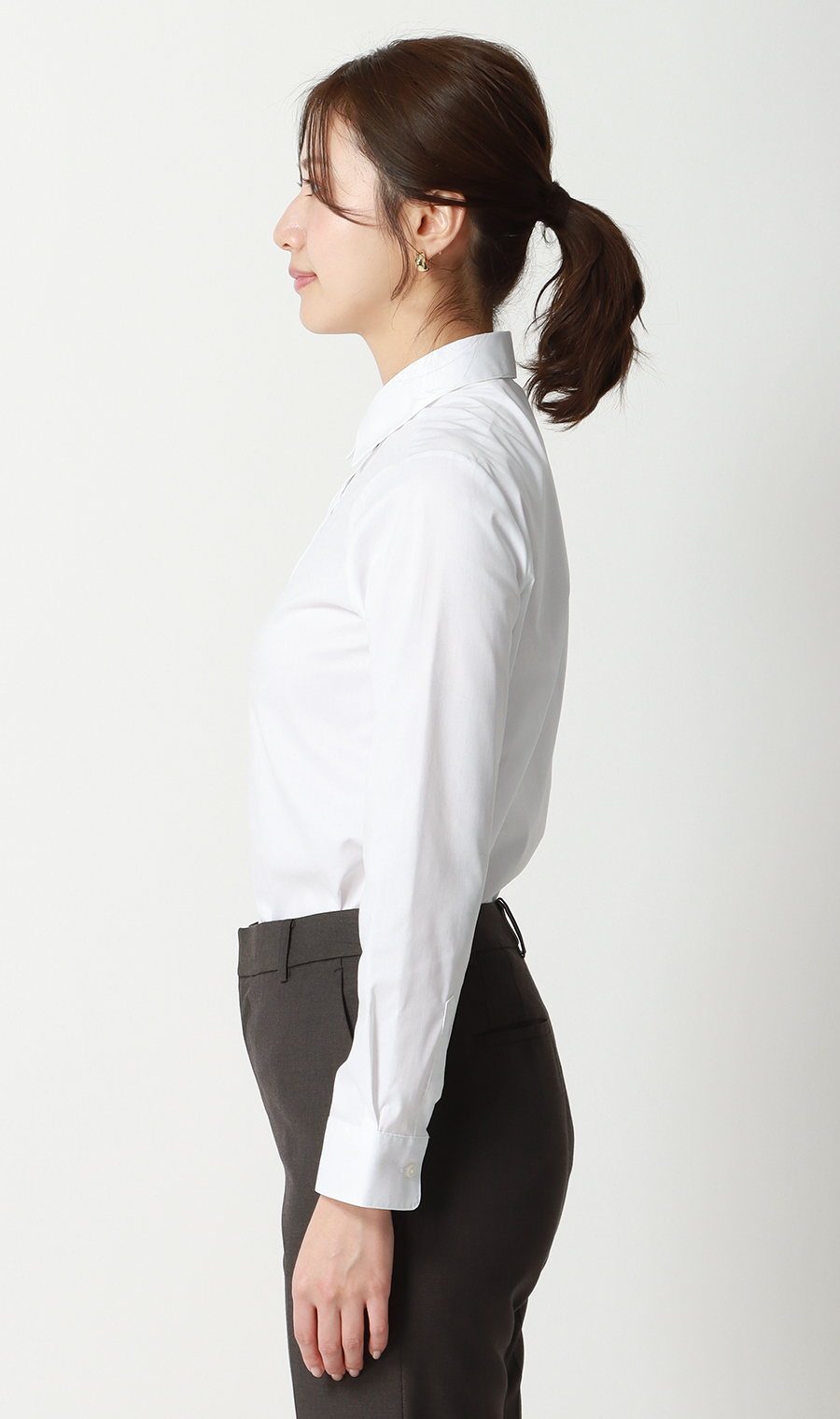 レギュラーカラーブラウス【長袖】【白無地】【OEKO-TEX】【着丈長め】 ホワイト 05