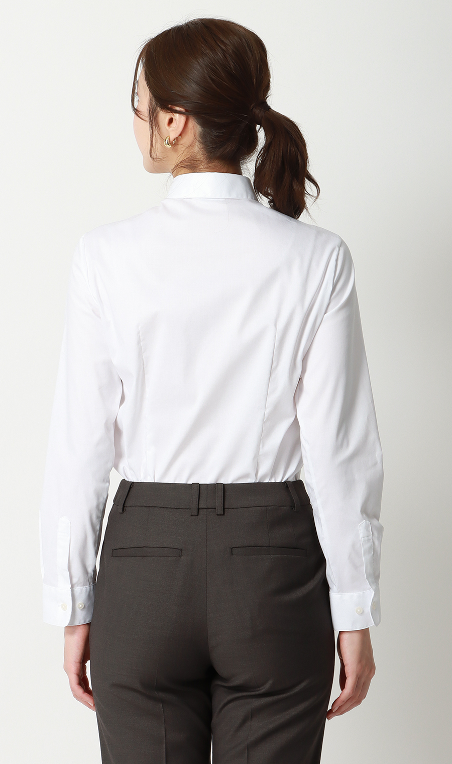 レギュラーカラーブラウス【長袖】【白無地】【OEKO-TEX】【着丈長め】 ホワイト 05