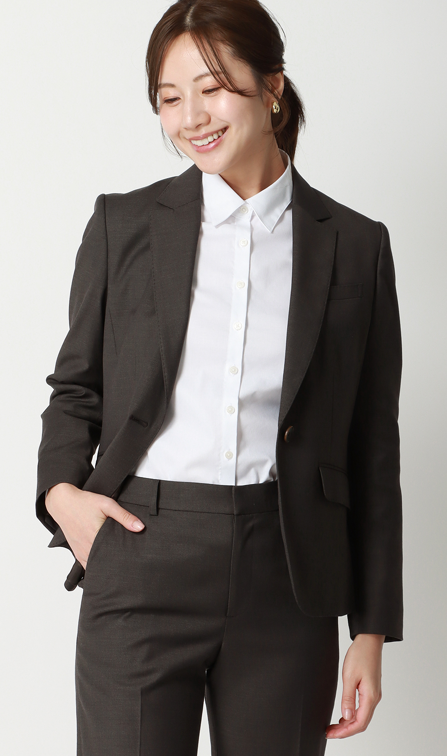 レギュラーカラーブラウス【長袖】【白無地】【OEKO-TEX】【着丈長め】 ホワイト 05