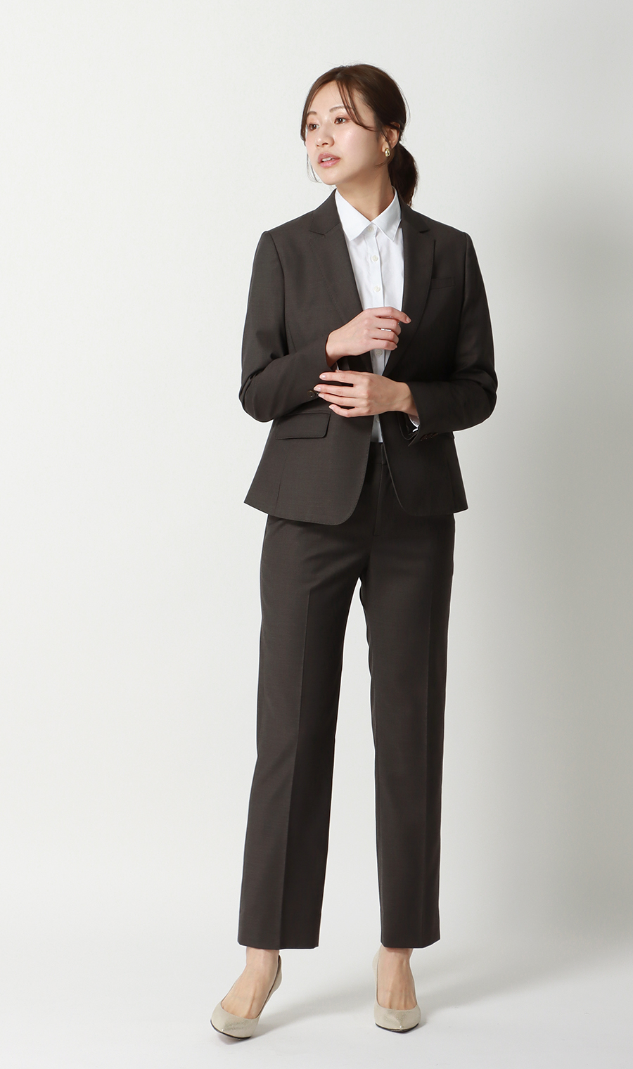 レギュラーカラーブラウス【長袖】【白無地】【OEKO-TEX】【着丈長め】 ホワイト 05