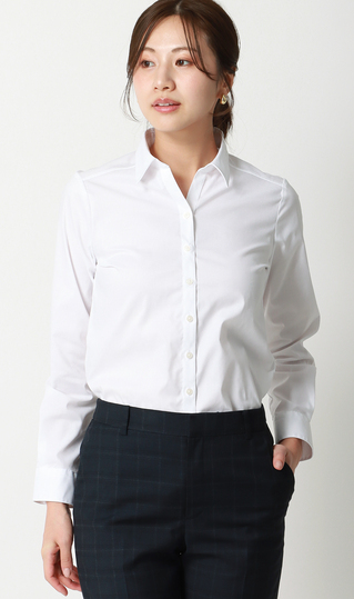 スキッパーカラーブラウス【長袖】【OEKO-TEX】【着丈長め】