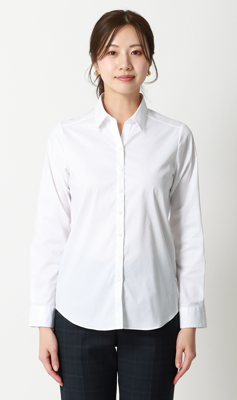 スキッパーカラーブラウス【長袖】【OEKO-TEX】【着丈長め】 ホワイト 05