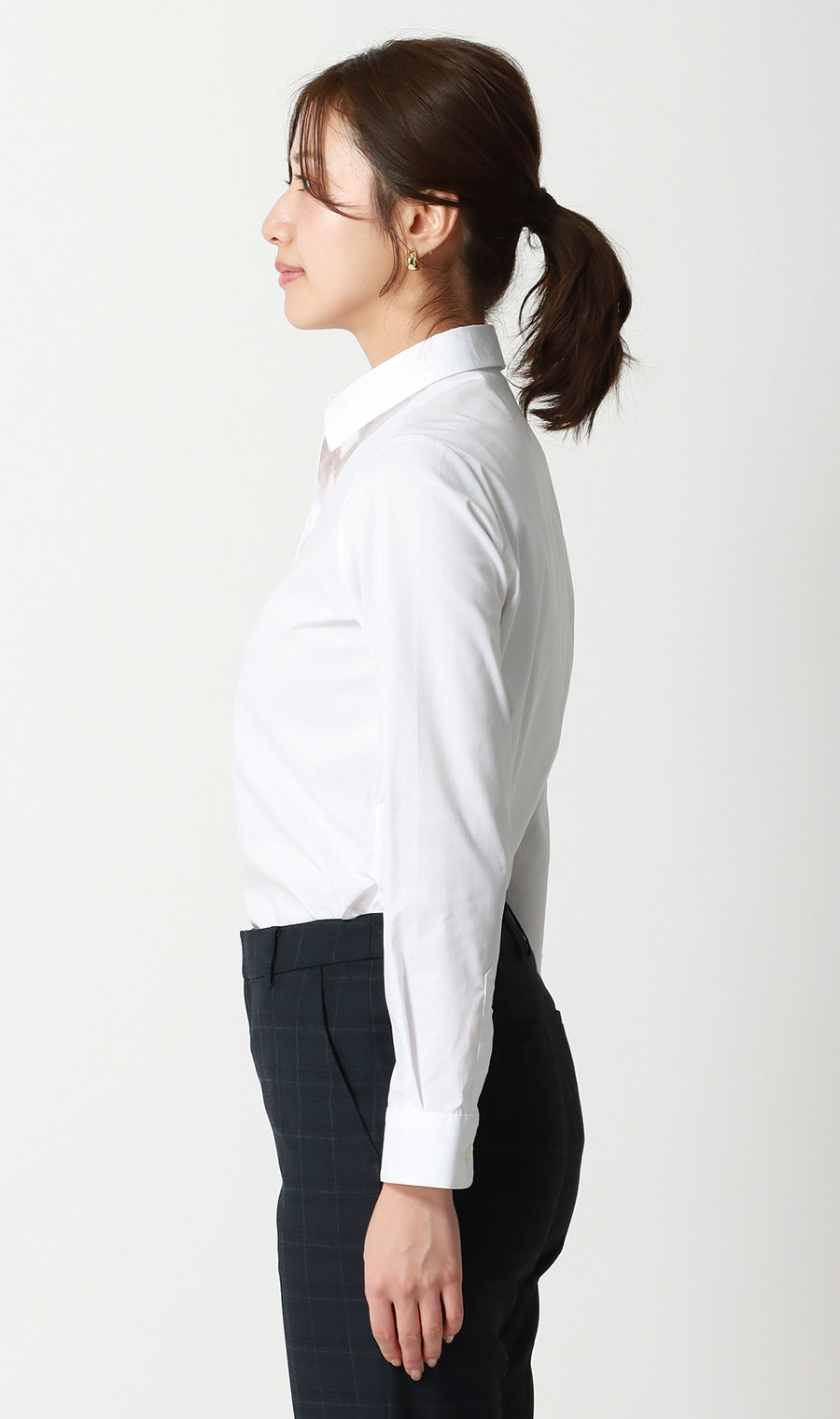 スキッパーカラーブラウス【長袖】【OEKO-TEX】【着丈長め】 ホワイト 05