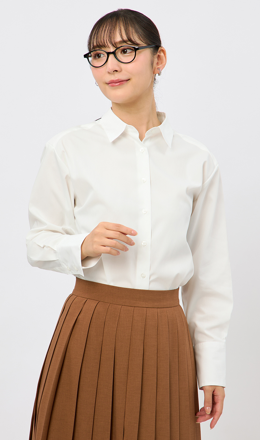 レギュラーカラーショート丈シャツ【長袖】 ホワイト M