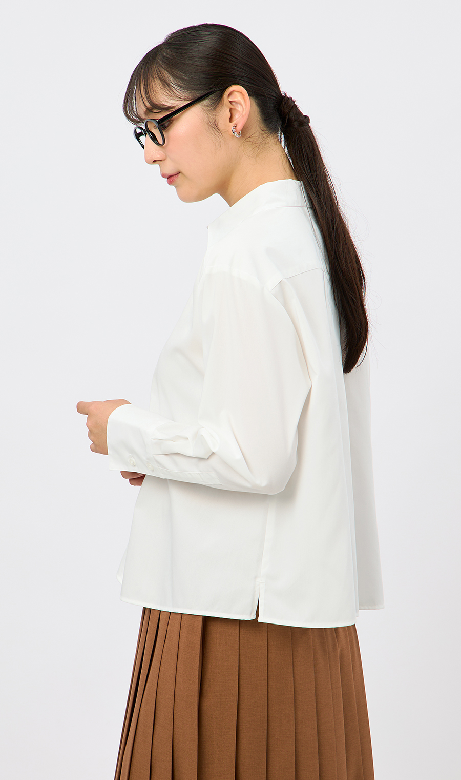 レギュラーカラーショート丈シャツ【長袖】 ホワイト M