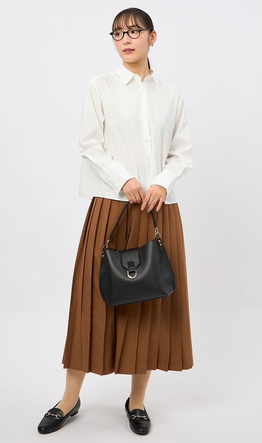 レギュラーカラーショート丈シャツ【長袖】 ホワイト M