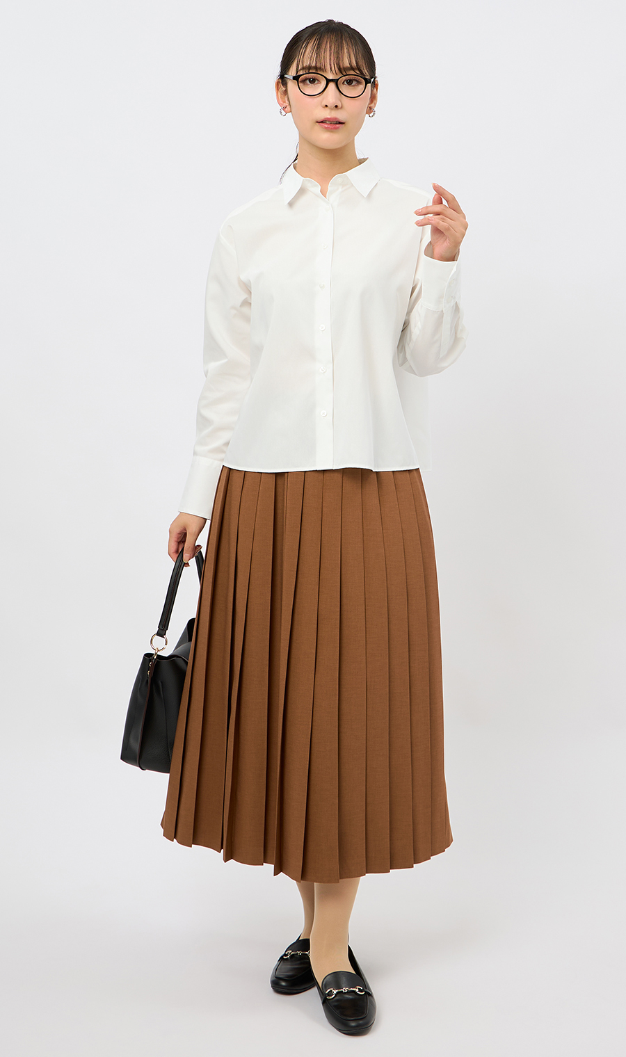 レギュラーカラーショート丈シャツ【長袖】 ホワイト M