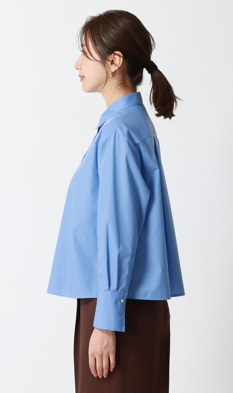 deres デレス　青色 ブルー　長袖シャツ レギュラーカラーショート丈シャツ【長袖】 (ASH25146-22