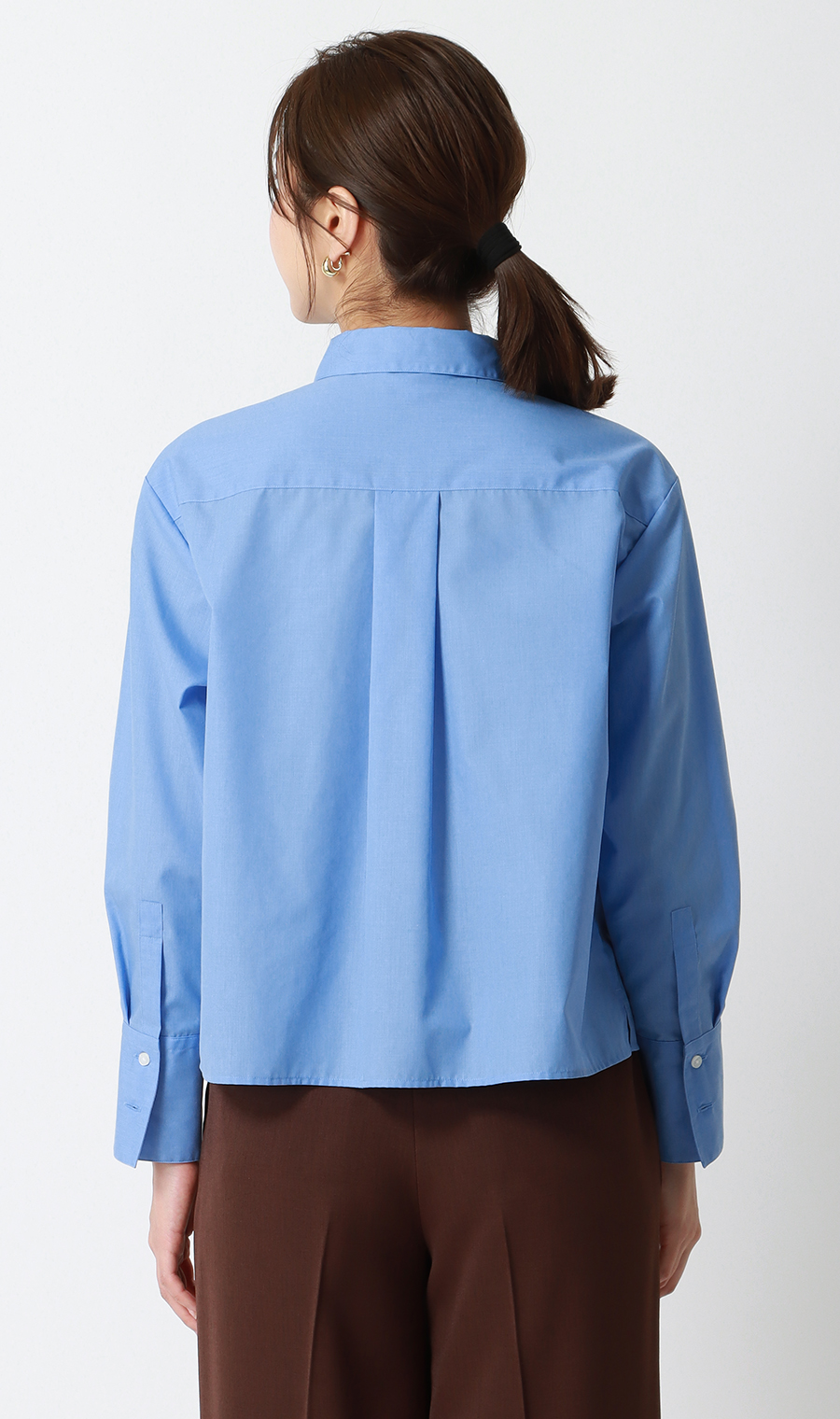 レギュラーカラーショート丈シャツ【長袖】 ブルー M