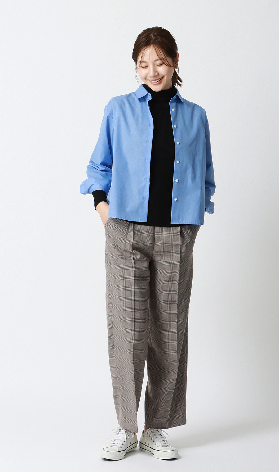 レギュラーカラーショート丈シャツ【長袖】 ブルー M