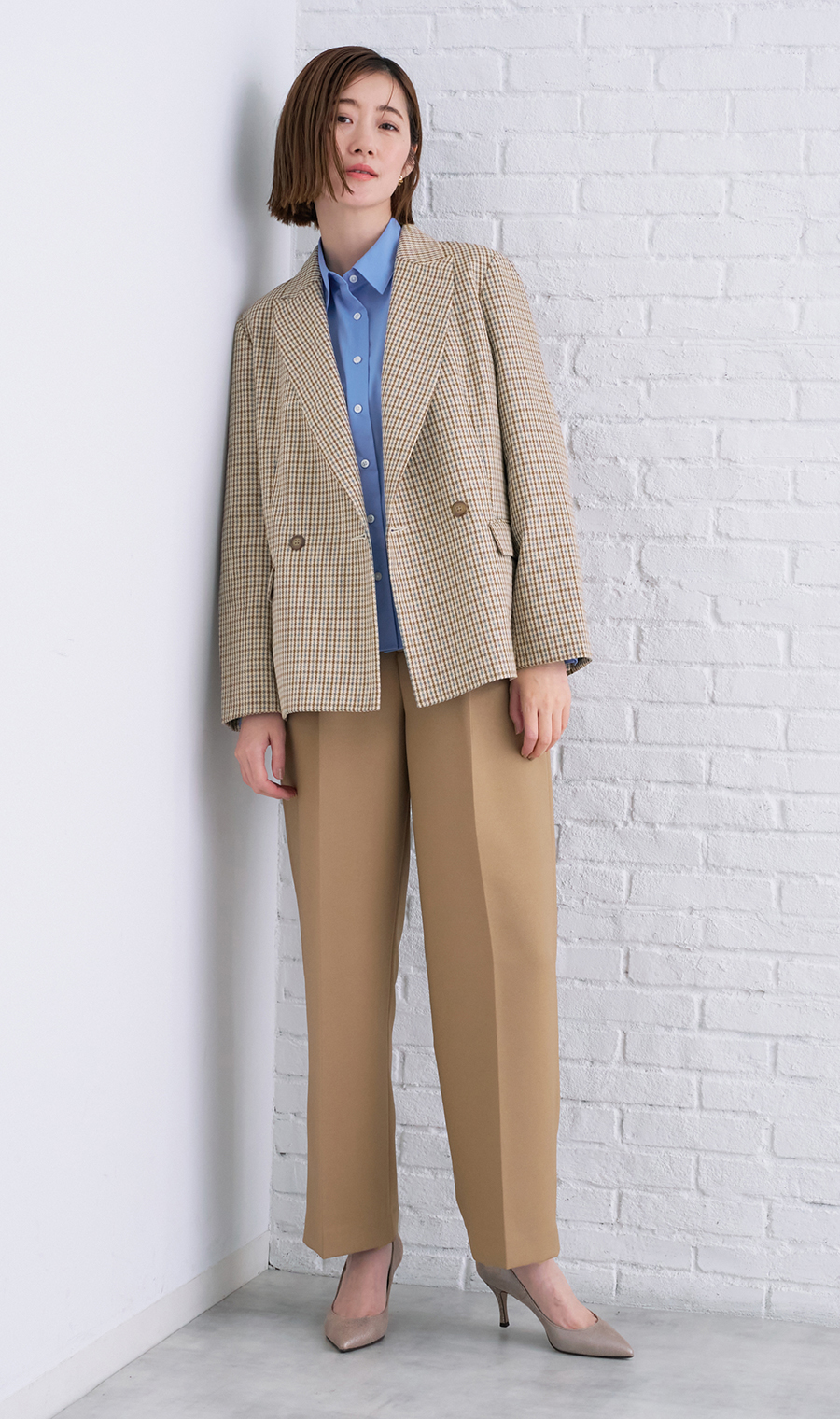 レギュラーカラーショート丈シャツ【長袖】 ブルー M