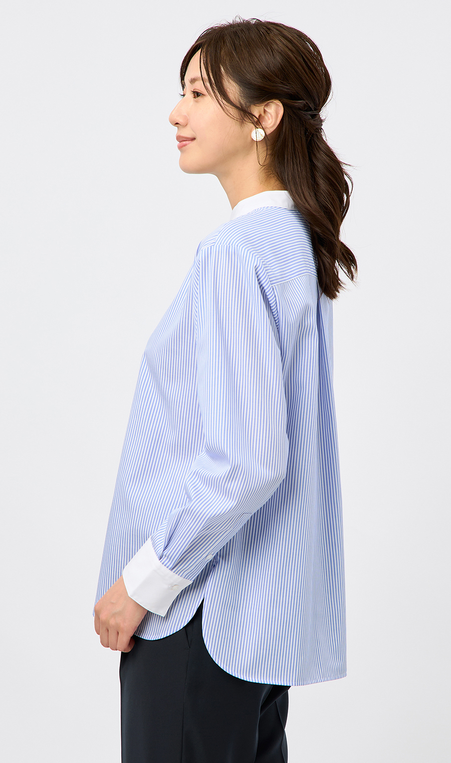 バンドカラークレリックシャツ【長袖】 ブルー M