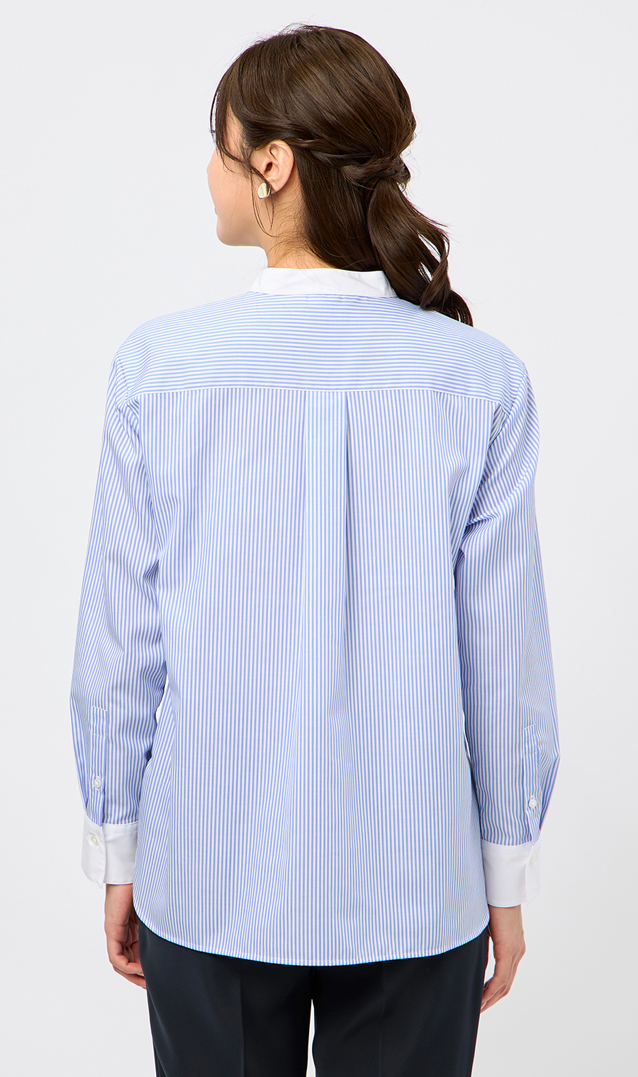 バンドカラークレリックシャツ【長袖】 ブルー M