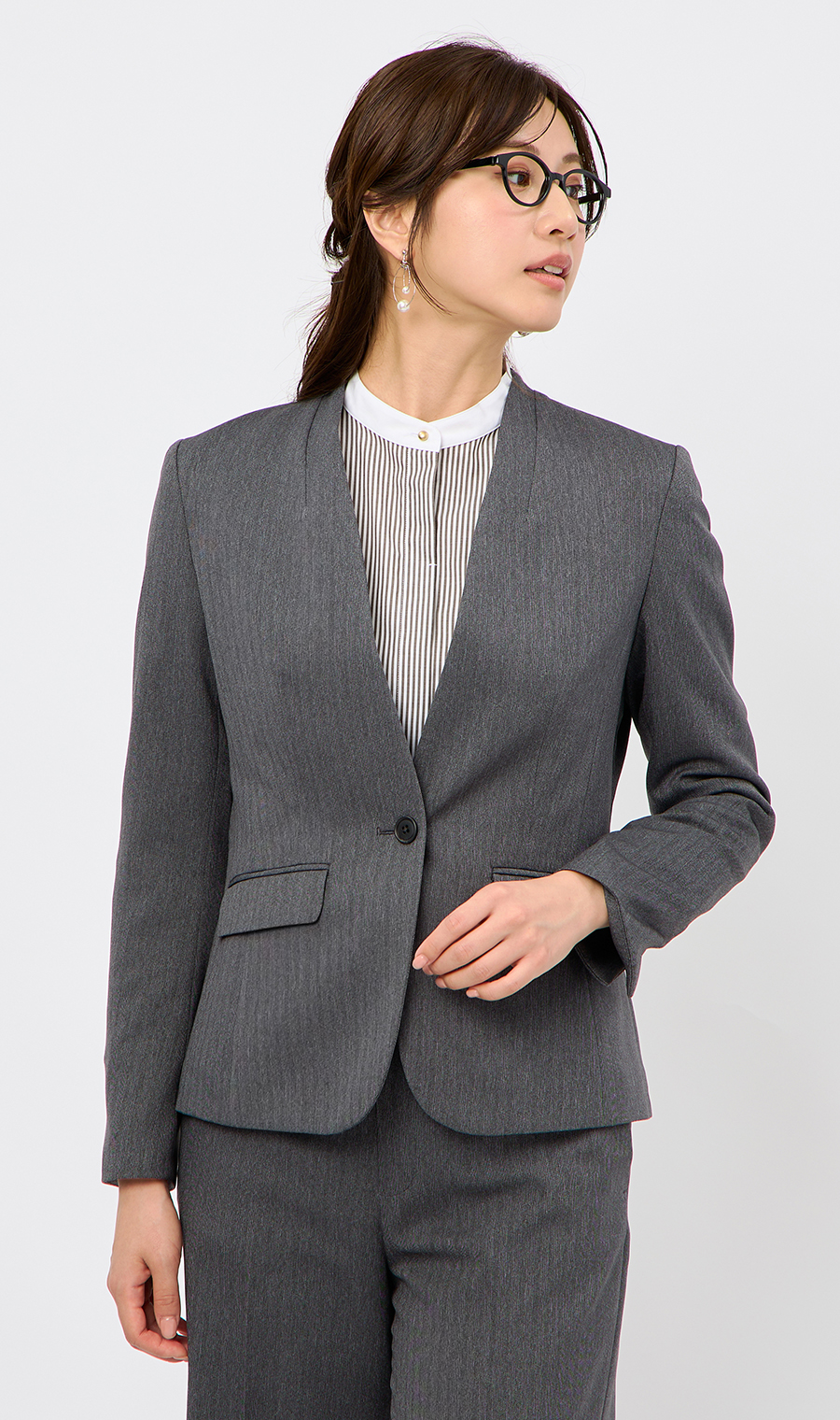 バンドカラークレリックシャツ【長袖】 ブラウン M