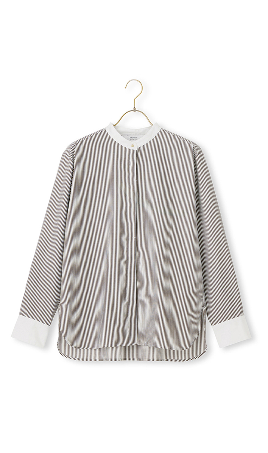 バンドカラークレリックシャツ【長袖】 ブラウン M