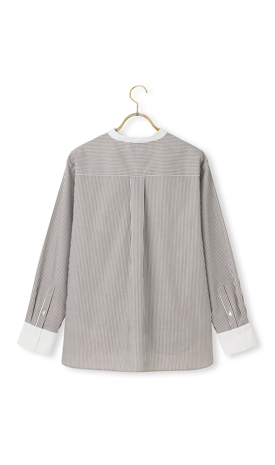 バンドカラークレリックシャツ【長袖】 ブラウン M