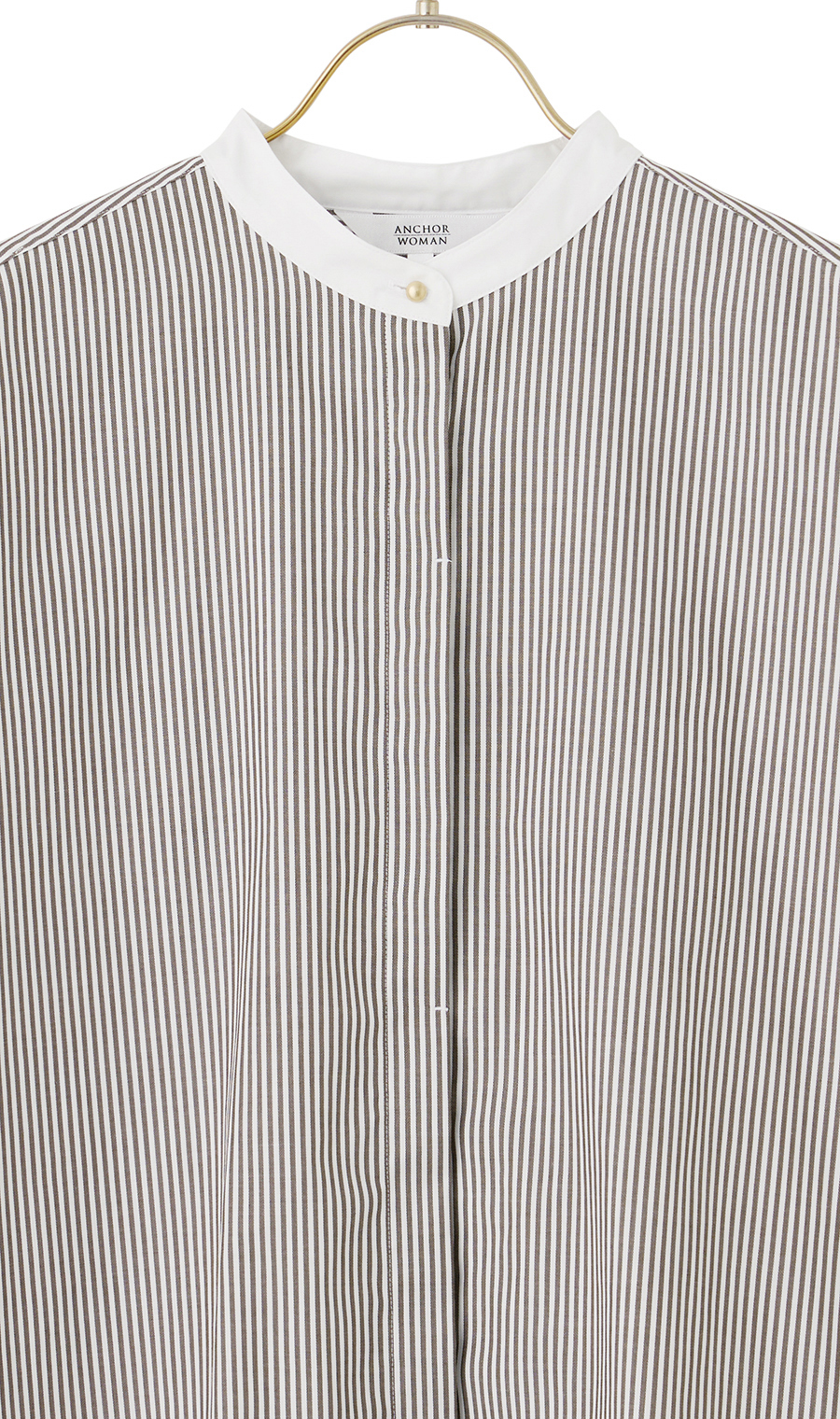 バンドカラークレリックシャツ【長袖】 ブラウン M