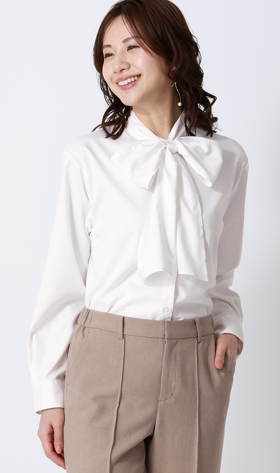 バンドカラーボウタイシャツ【長袖】【2WAY】 ホワイト M