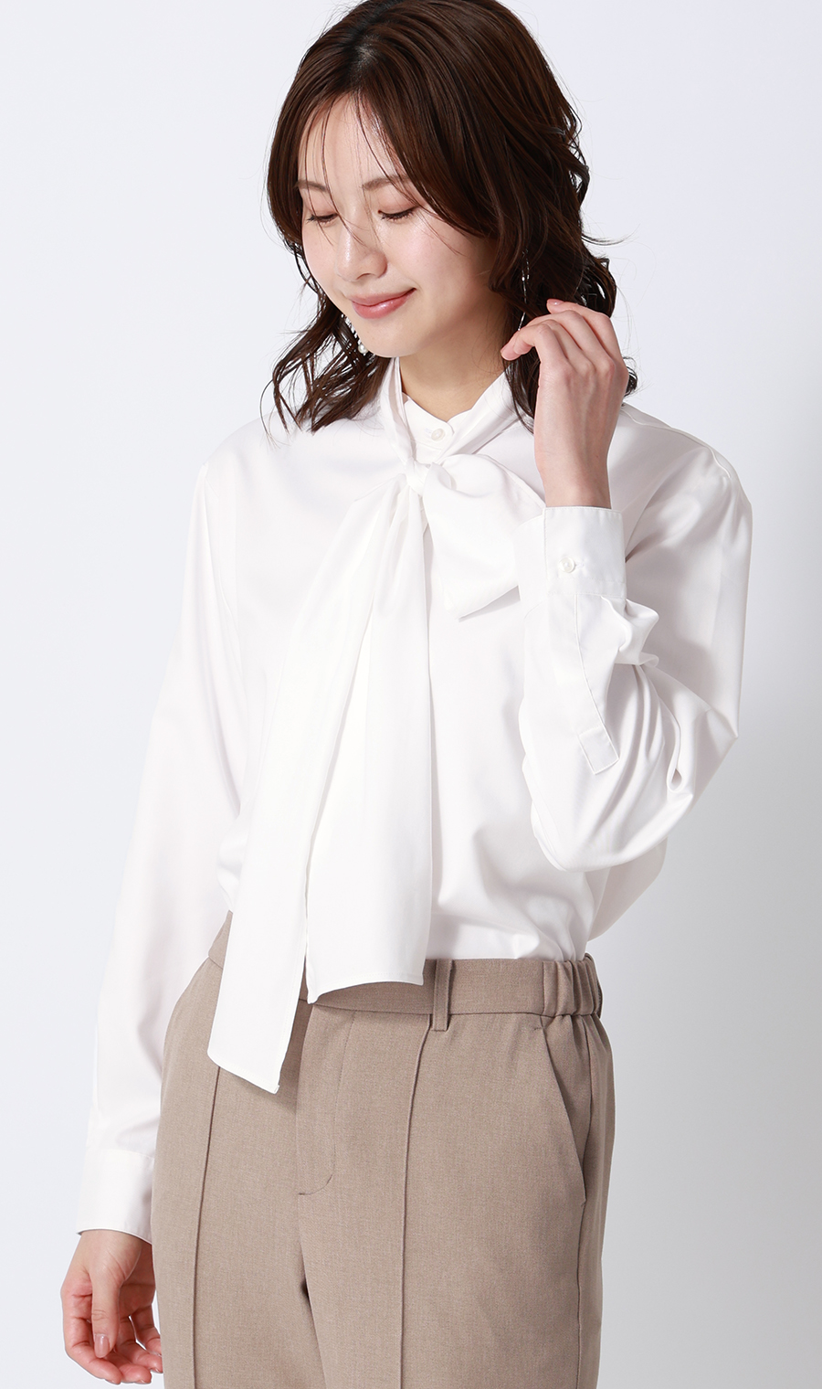 バンドカラーボウタイシャツ【長袖】【2WAY】 ホワイト M