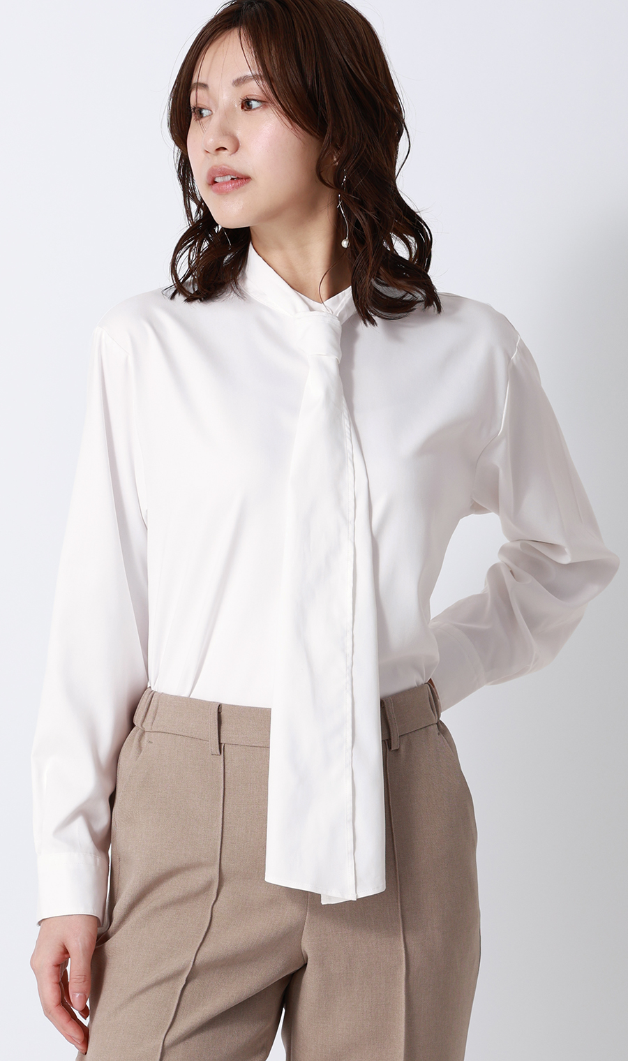 バンドカラーボウタイシャツ【長袖】【2WAY】 ホワイト M