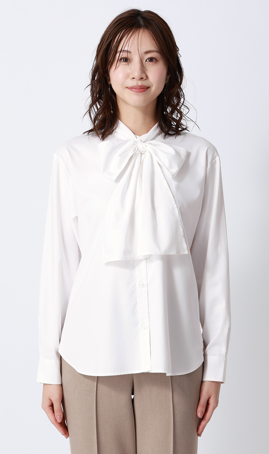 バンドカラーボウタイシャツ【長袖】【2WAY】 ホワイト M