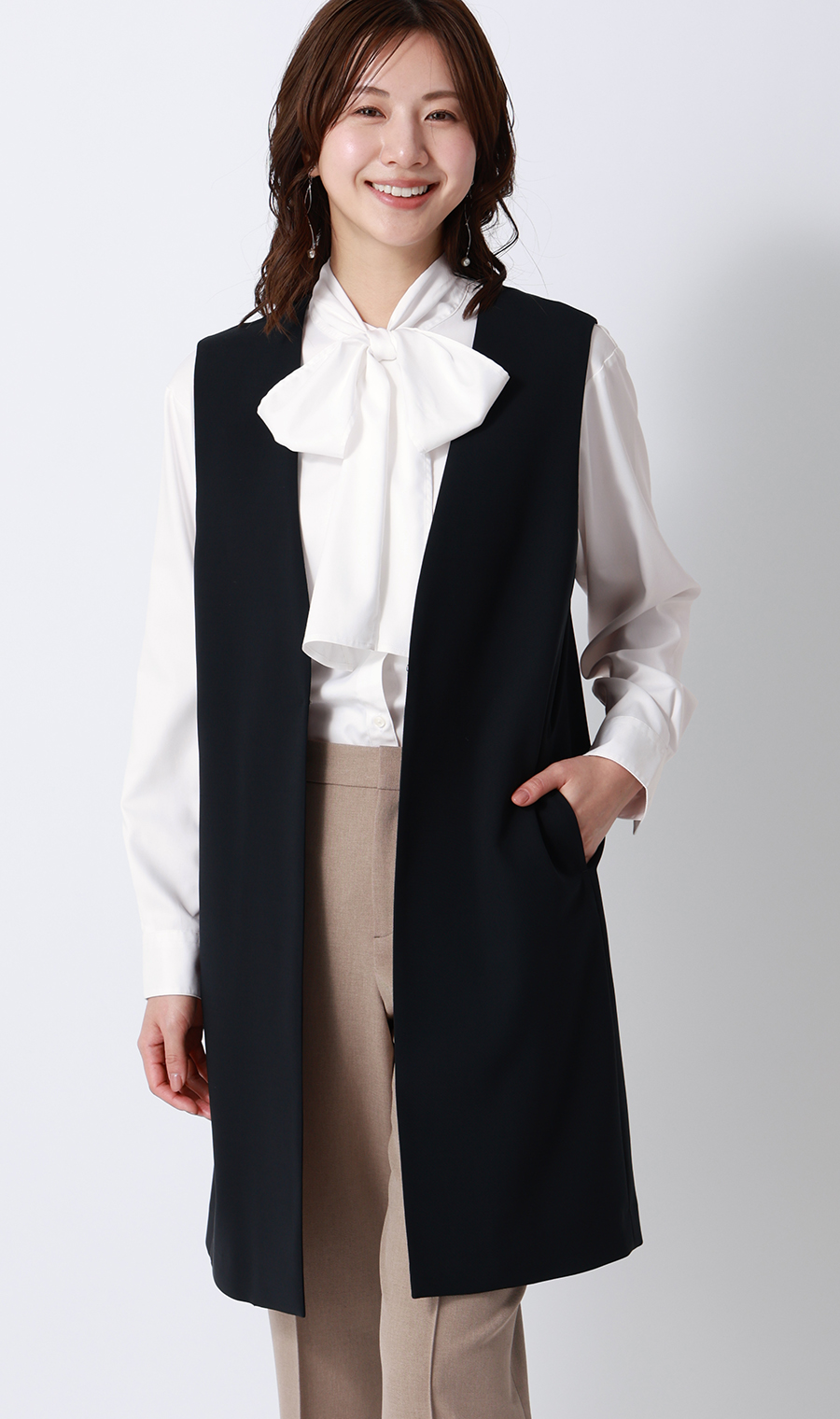 バンドカラーボウタイシャツ【長袖】【2WAY】 ホワイト M