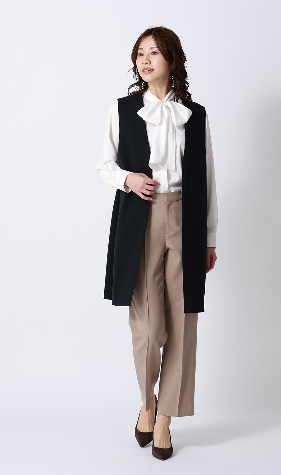 バンドカラーボウタイシャツ【長袖】【2WAY】 ホワイト M